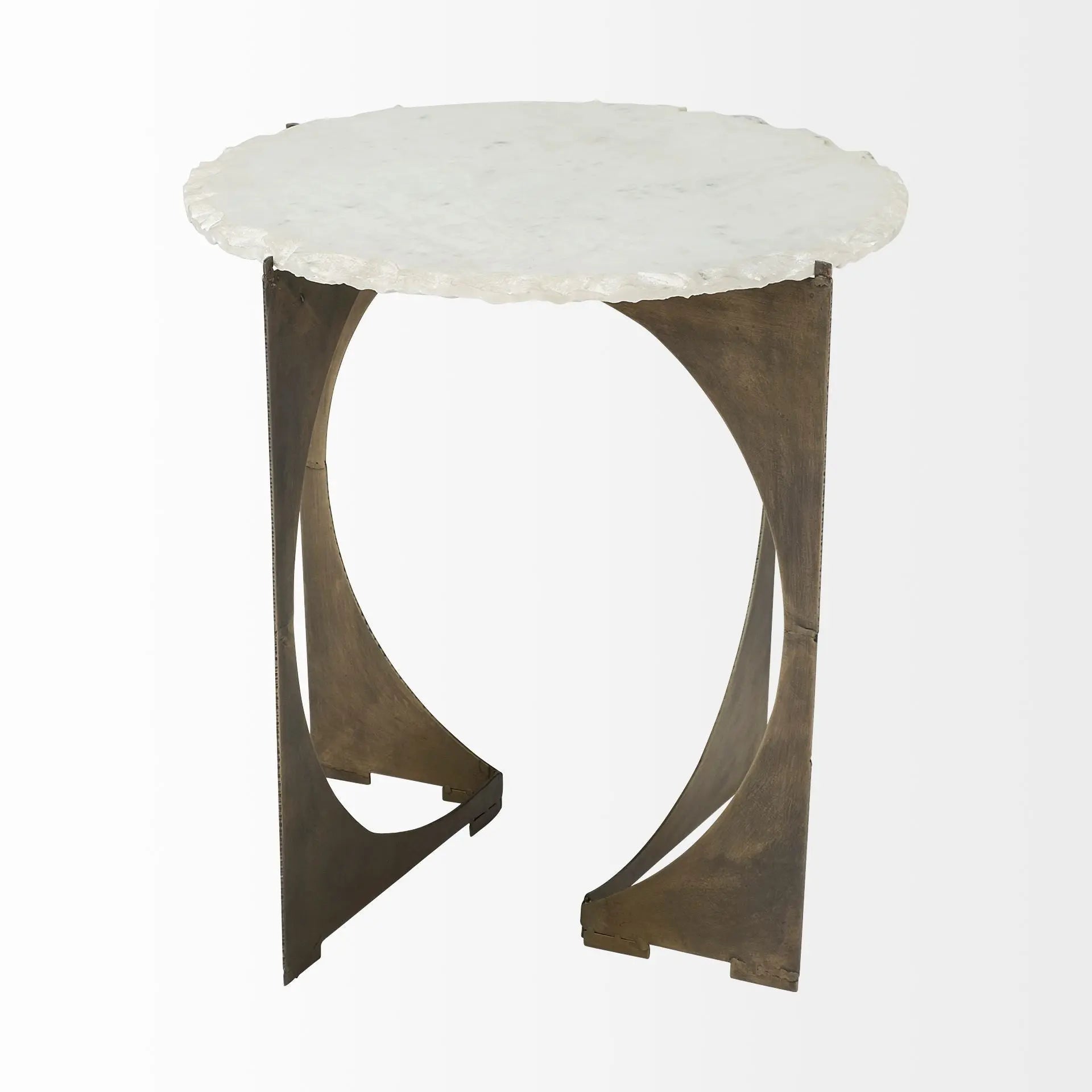 21" Brown And White Marble Round End Table - GreatEagleInc