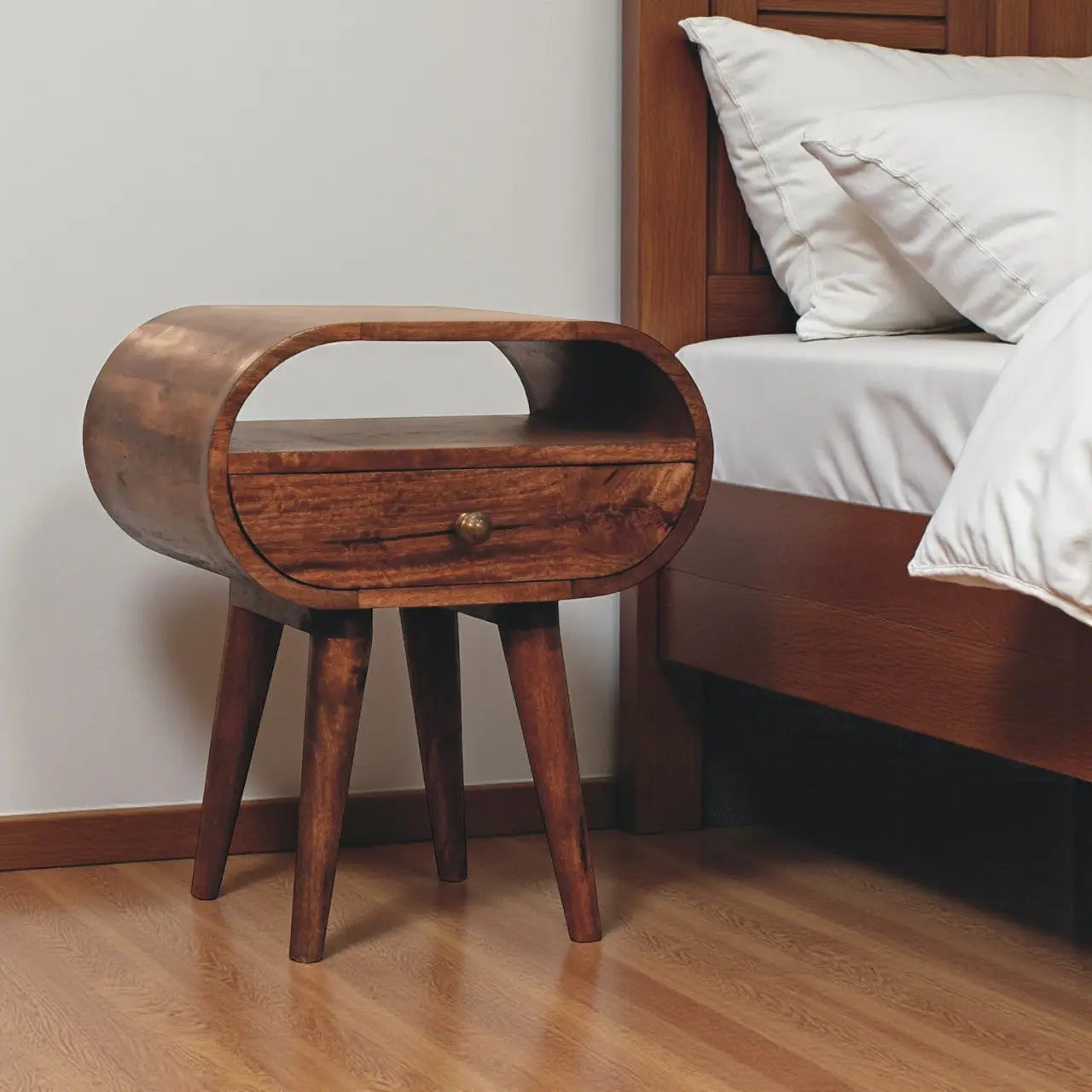 21" Brown Solid Wood Oval One Drawer Nightstand Homeroots Bed & Bath