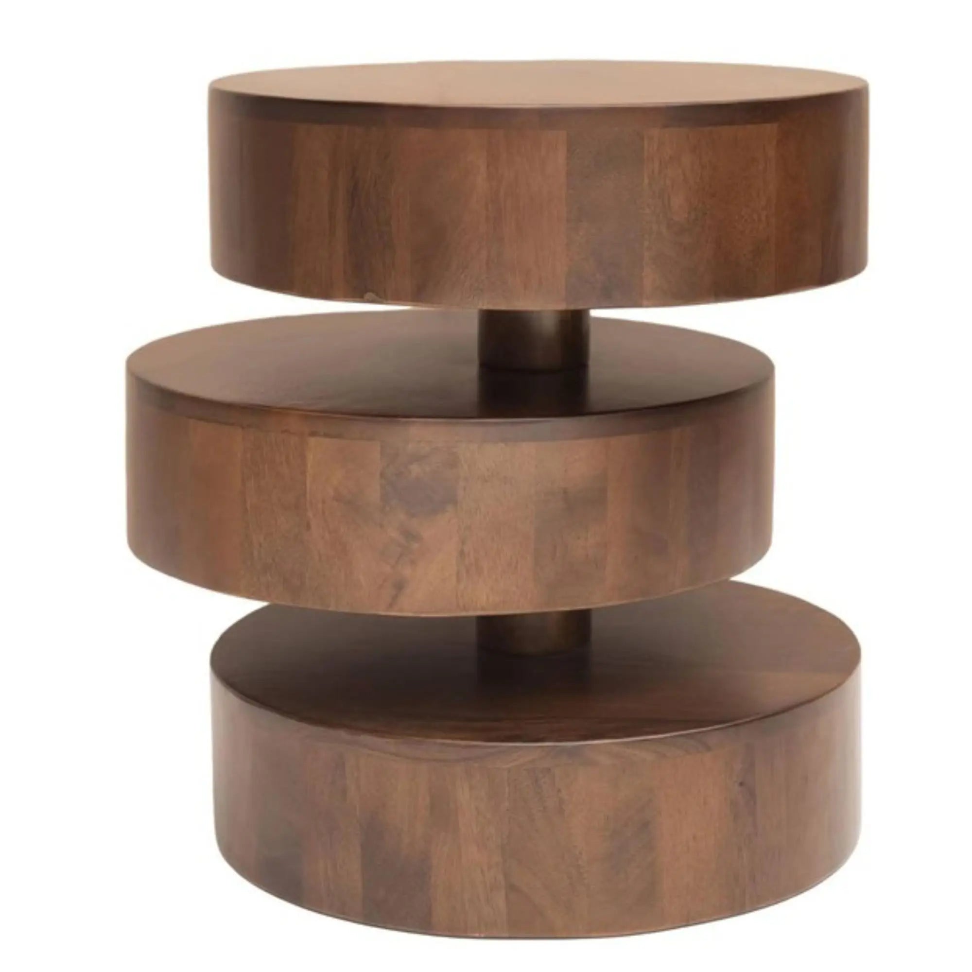 21" Brown Solid Wood Round Drum End Table Homeroots Living Room