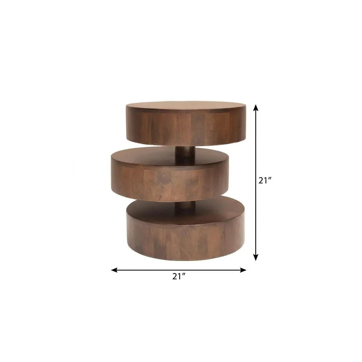 21" Brown Solid Wood Round Drum End Table Homeroots Living Room