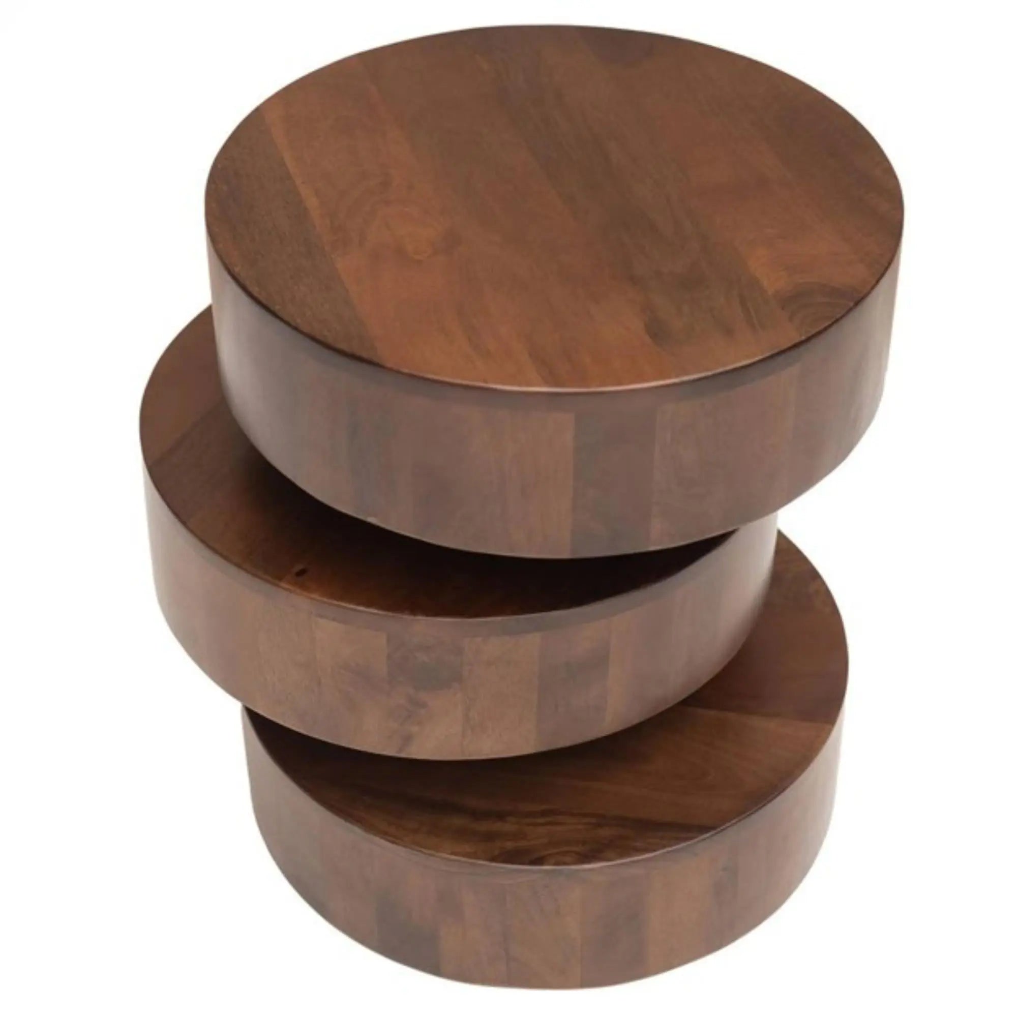 21" Brown Solid Wood Round Drum End Table Homeroots Living Room