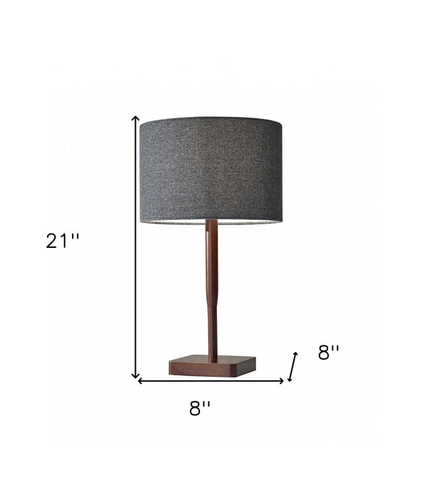 21" Brown Solid Wood Table Lamp With Dark Gray Drum Shade - GreatEagleInc