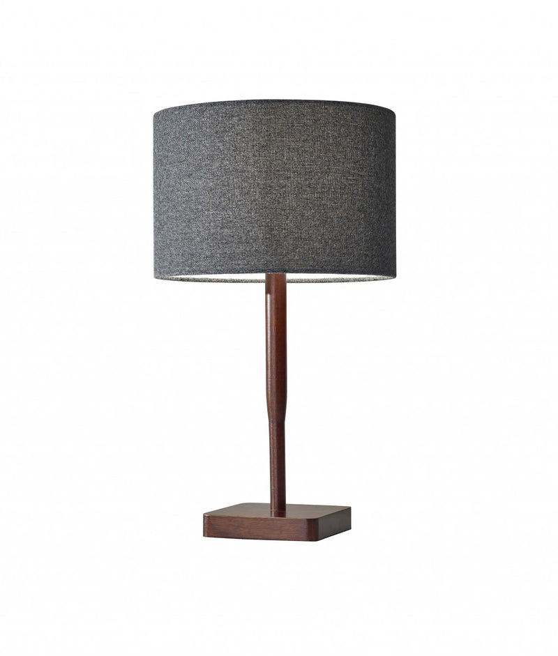 21" Brown Solid Wood Table Lamp With Dark Gray Drum Shade - GreatEagleInc