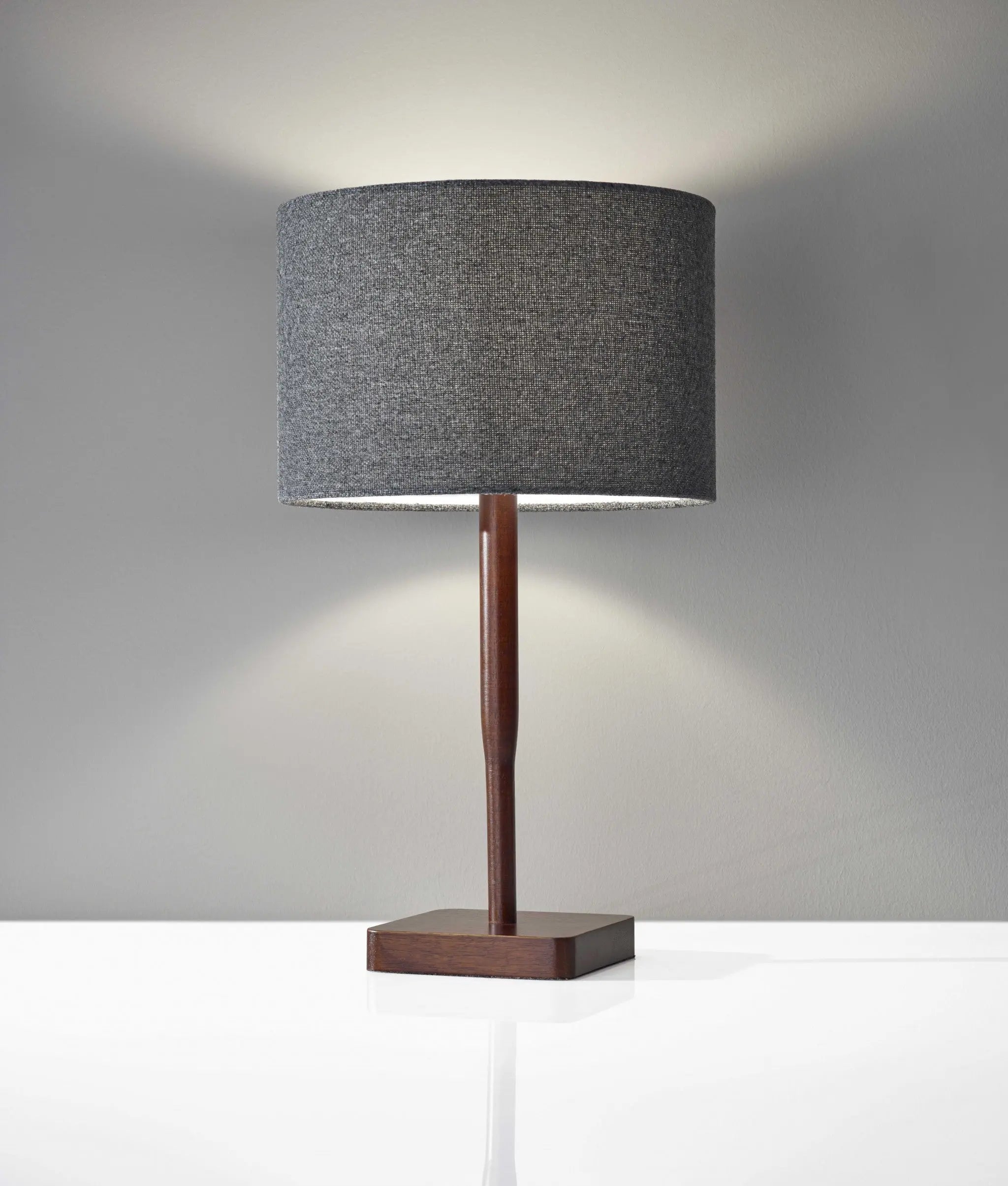 21" Brown Solid Wood Table Lamp With Dark Gray Drum Shade - GreatEagleInc