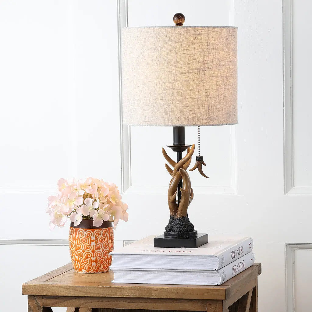 21" Brown Table Lamp With Drum Shade Homeroots Lighting