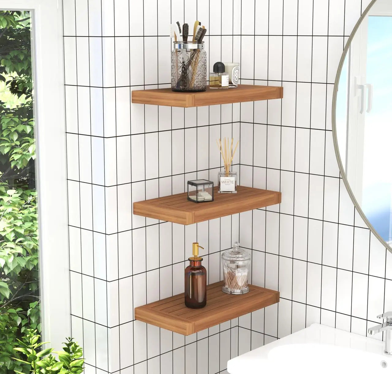 21" Brown Wood Wall Mounted Bathroom Shelves Homeroots