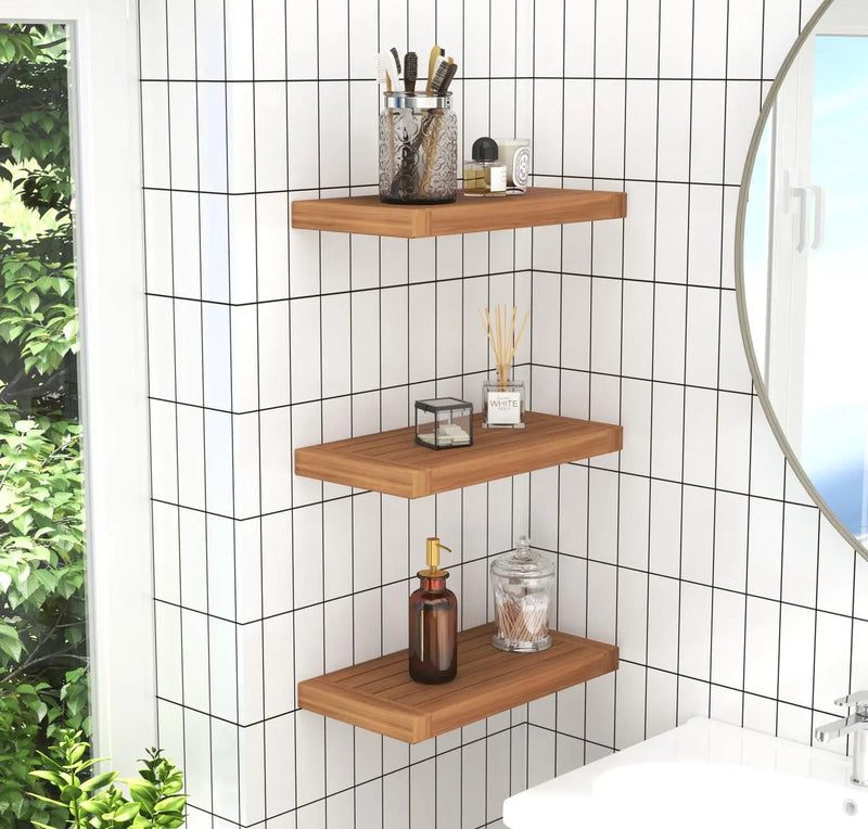 21" Brown Wood Wall Mounted Bathroom Shelves Homeroots