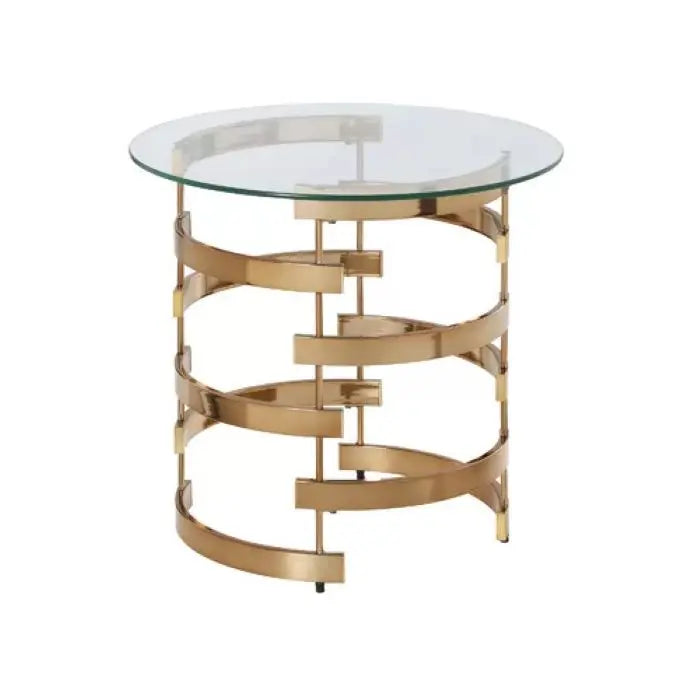 21" Champagne Glass And Iron Round End Table Homeroots Living Room