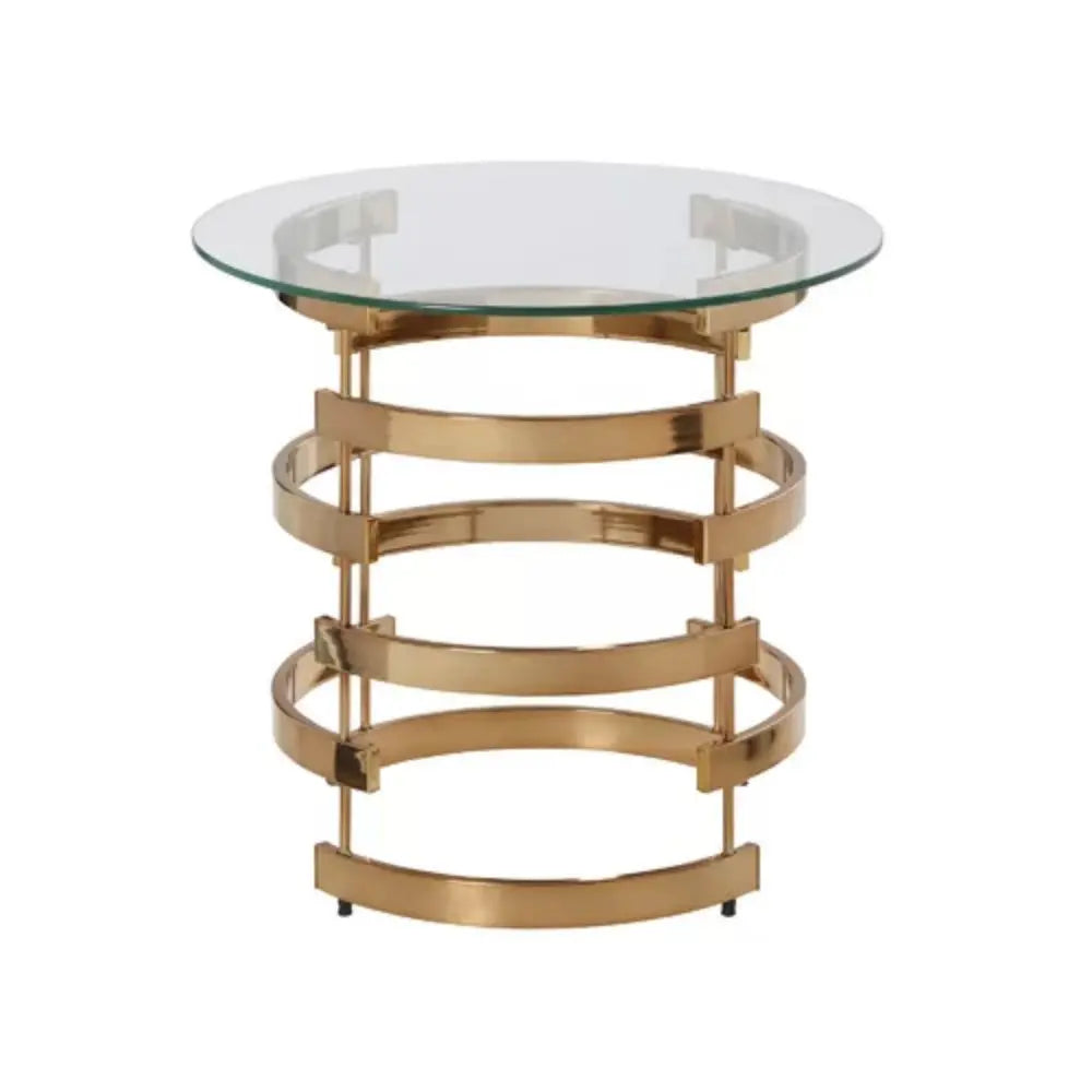 21" Champagne Glass And Iron Round End Table Homeroots Living Room