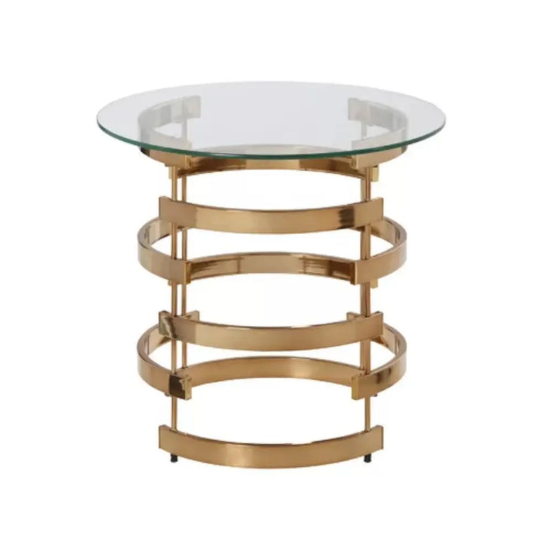 21" Champagne Glass And Iron Round End Table Homeroots Living Room