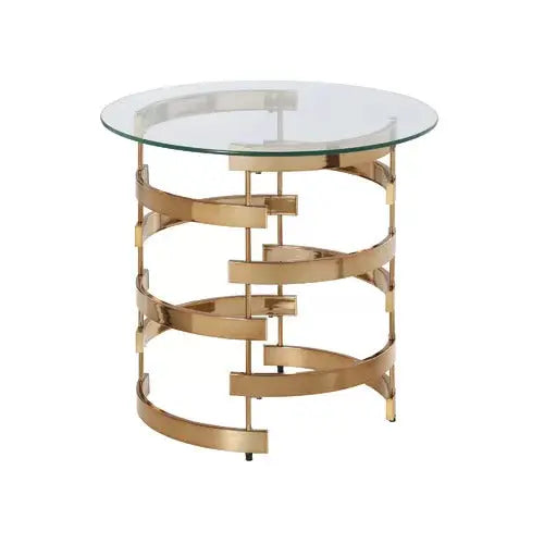 21" Champagne Glass And Iron Round End Table Homeroots Living Room