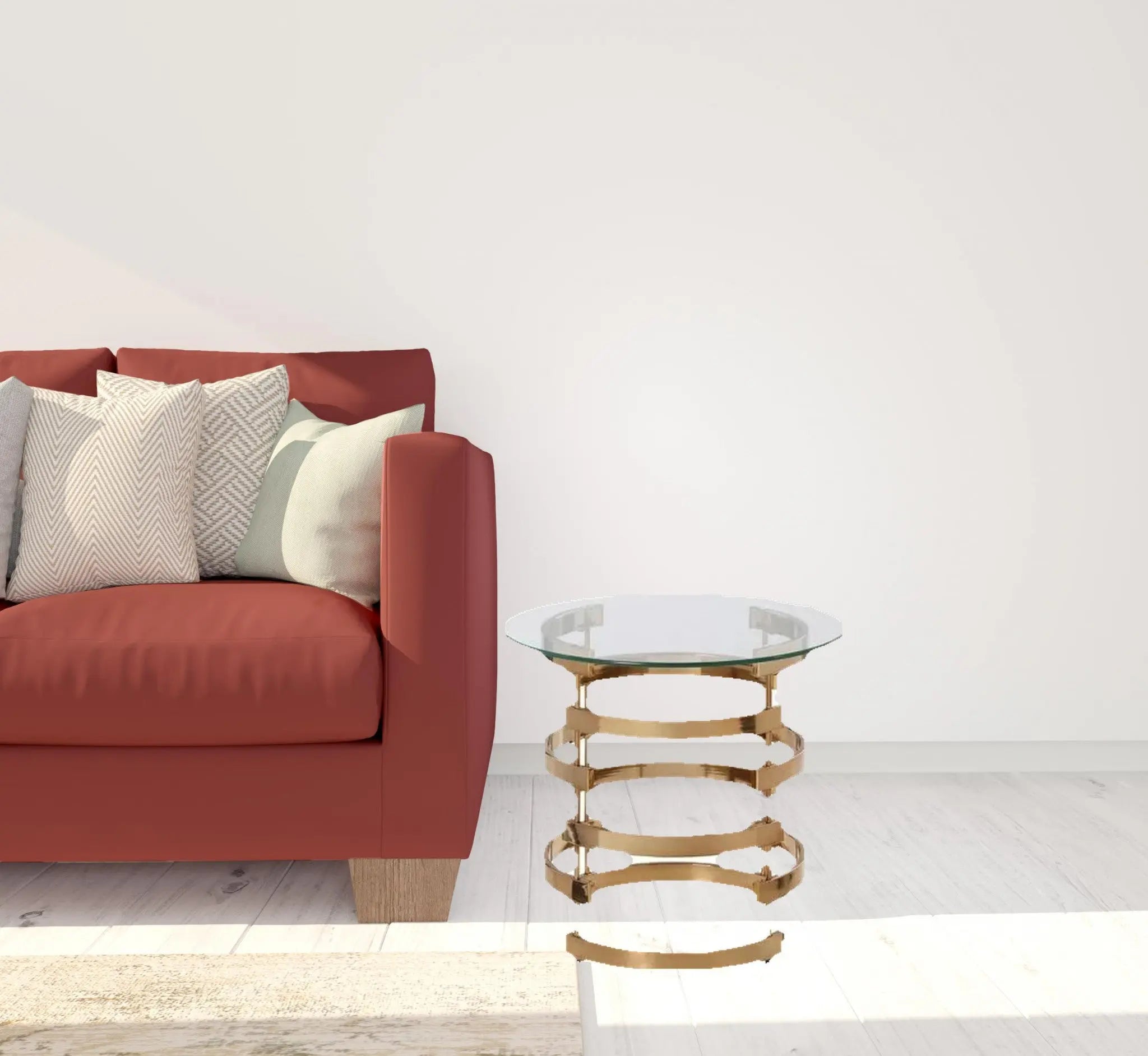 21" Champagne Glass And Iron Round End Table Homeroots Living Room