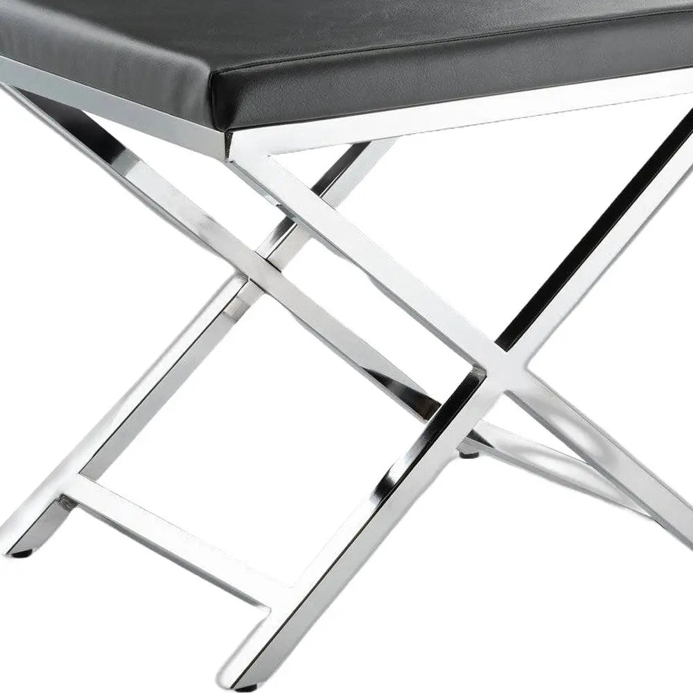 21" Charcoal and Silver Faux Leather Vanity Chair Homeroots Living Room