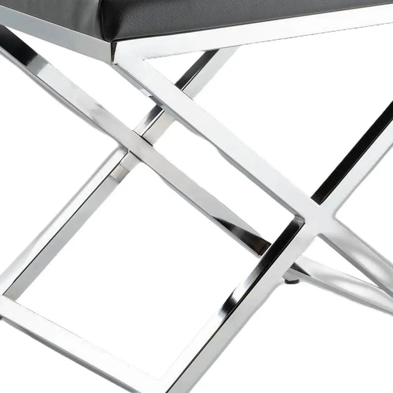21" Charcoal and Silver Faux Leather Vanity Chair Homeroots Living Room