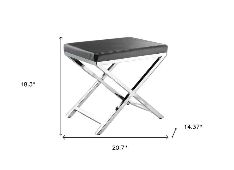 21" Charcoal and Silver Faux Leather Vanity Chair Homeroots Living Room