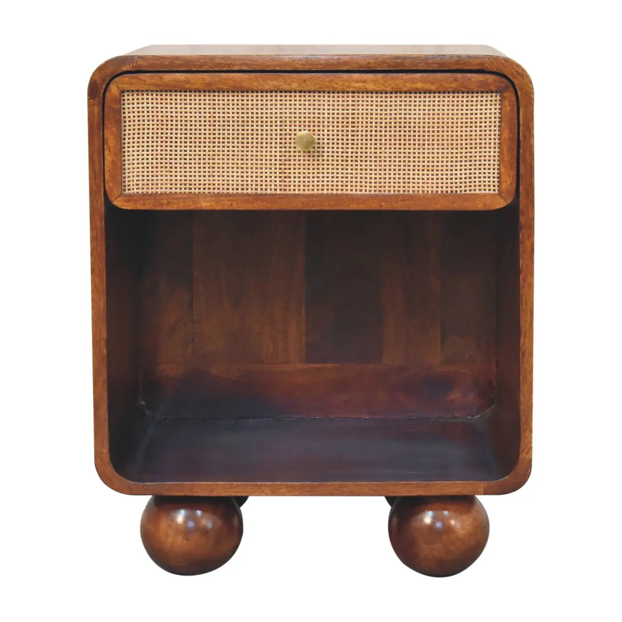 21" Chestnut Solid Wood Cane Rattan One Drawer Nightstand Homeroots Bed & Bath