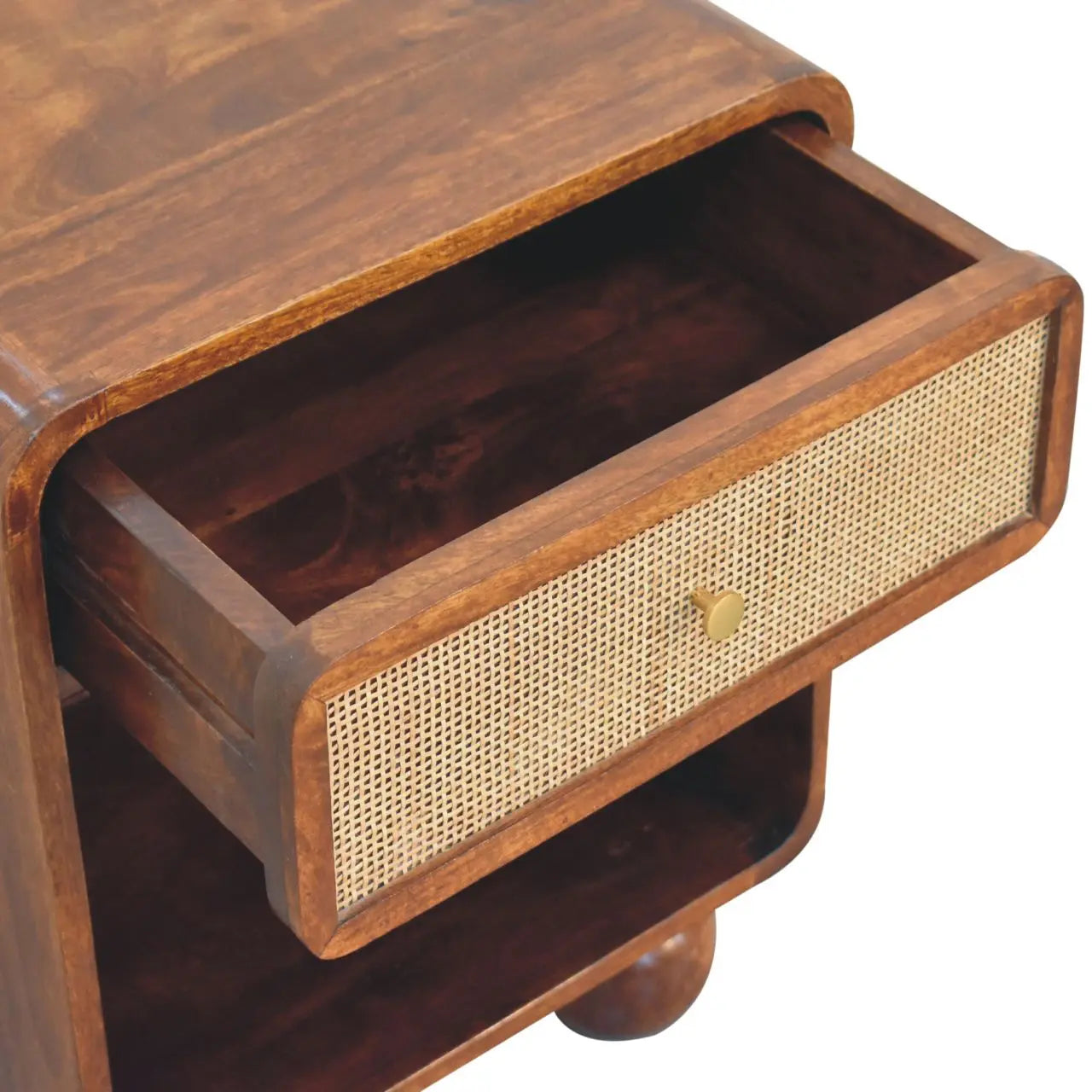 21" Chestnut Solid Wood Cane Rattan One Drawer Nightstand Homeroots Bed & Bath