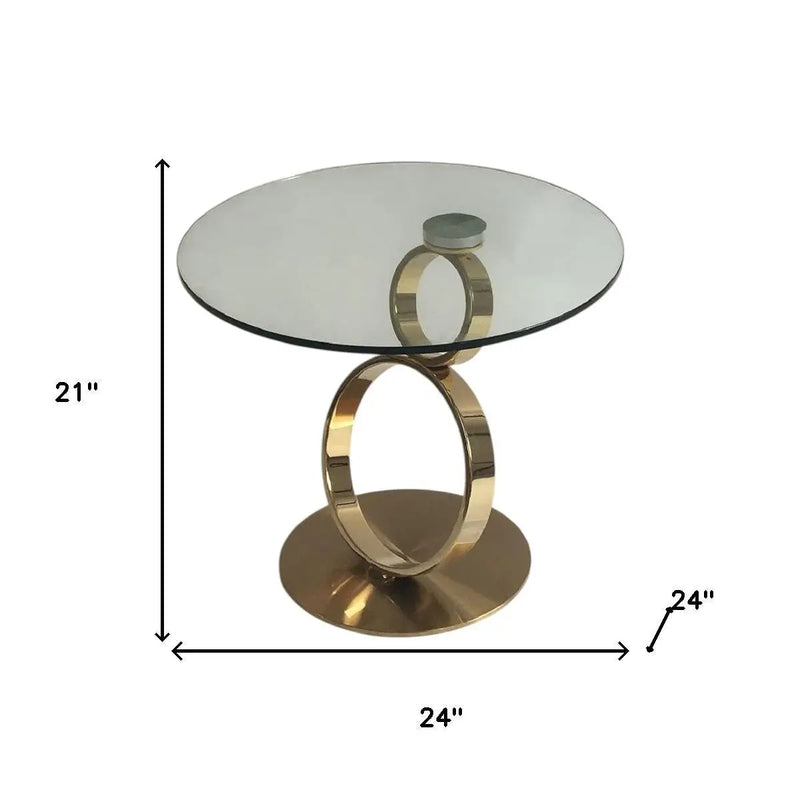 21" Clear and Gold Glass and Metal Round Pedestal End Table Homeroots Living Room