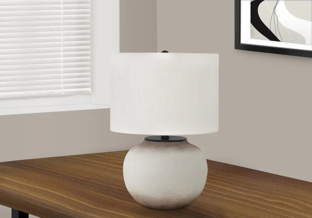 21" Cream Ceramic Round Table Lamp With Cream Drum Shade Homeroots Lighting
