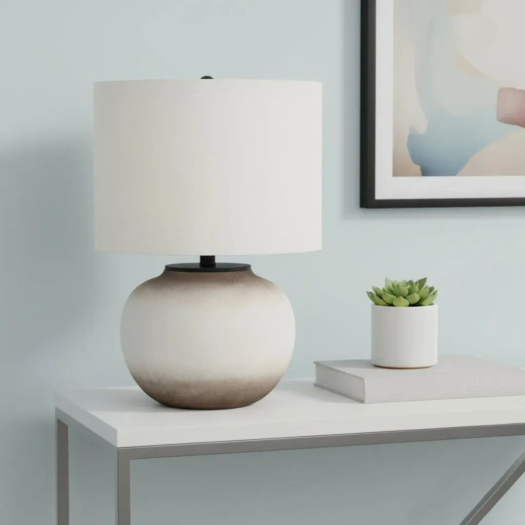 21" Cream Ceramic Round Table Lamp With Cream Drum Shade Homeroots Lighting
