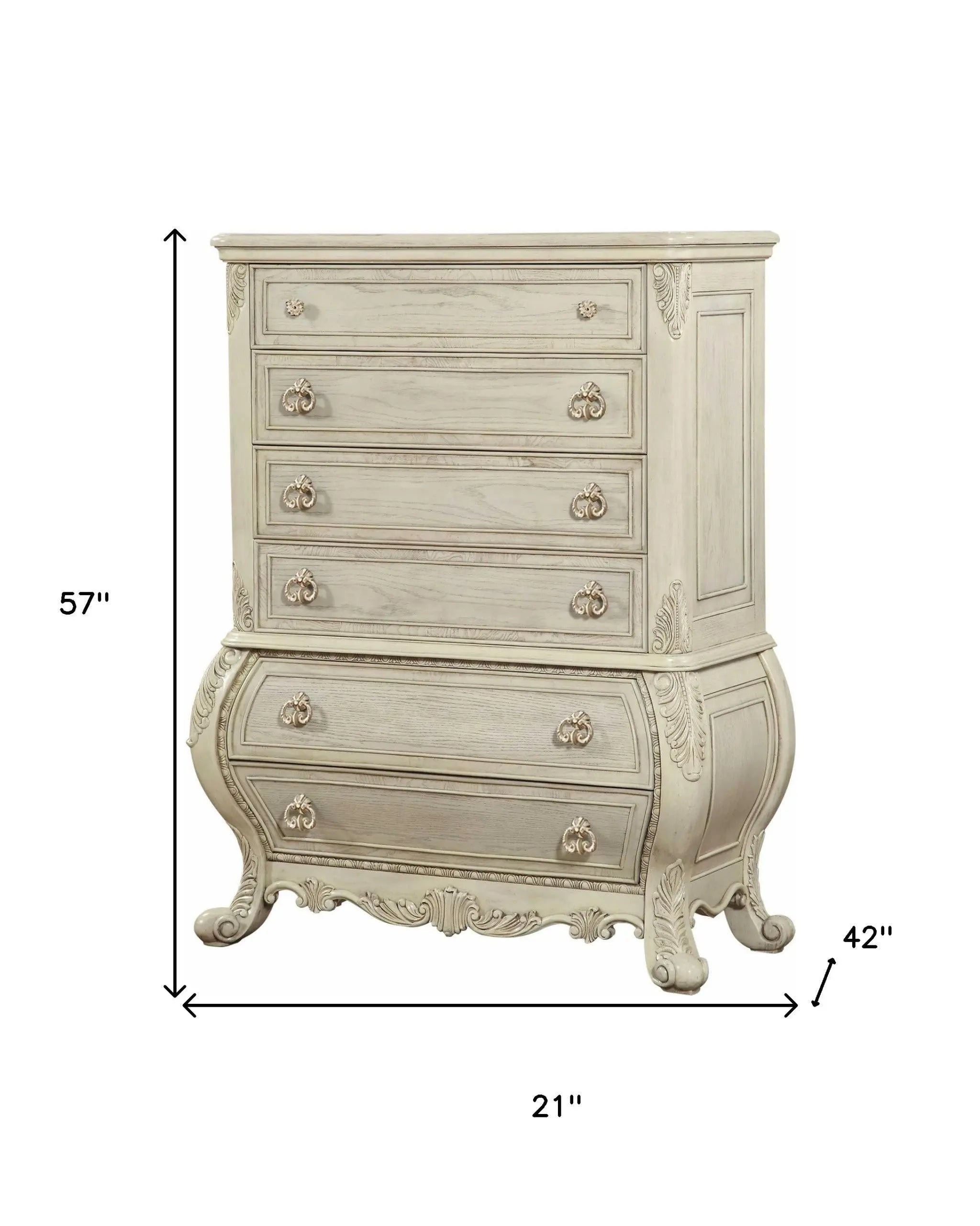 21" Cream Solid Wood Six Drawer Homeroots Bed & Bath