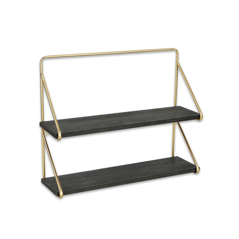 21" Dark Gray And Gold Metal And Wood Wall Mounted Tiered Shelf Homeroots Organization