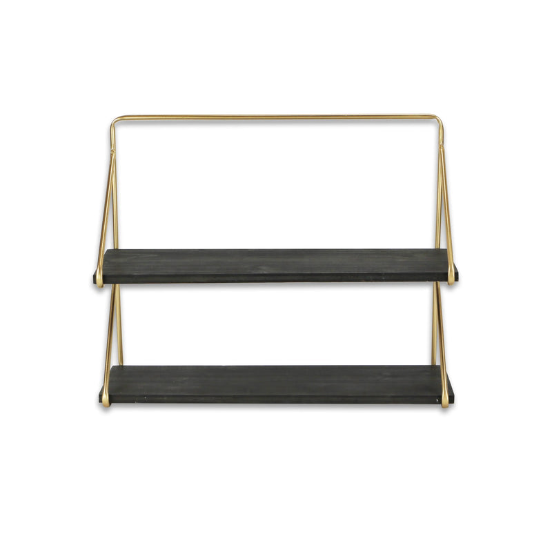 21" Dark Gray And Gold Metal And Wood Wall Mounted Tiered Shelf Homeroots Organization