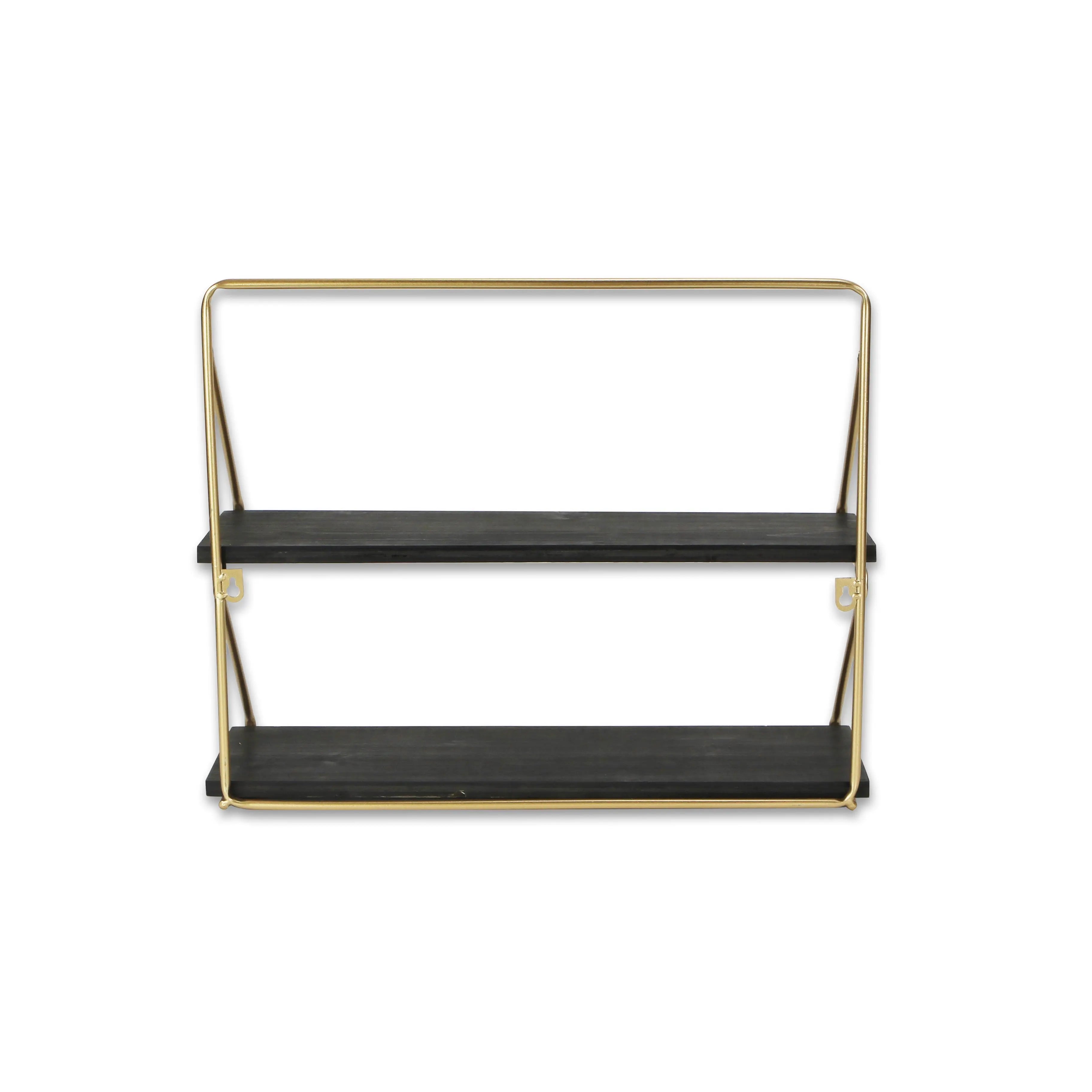 21" Dark Gray And Gold Metal And Wood Wall Mounted Tiered Shelf Homeroots Organization