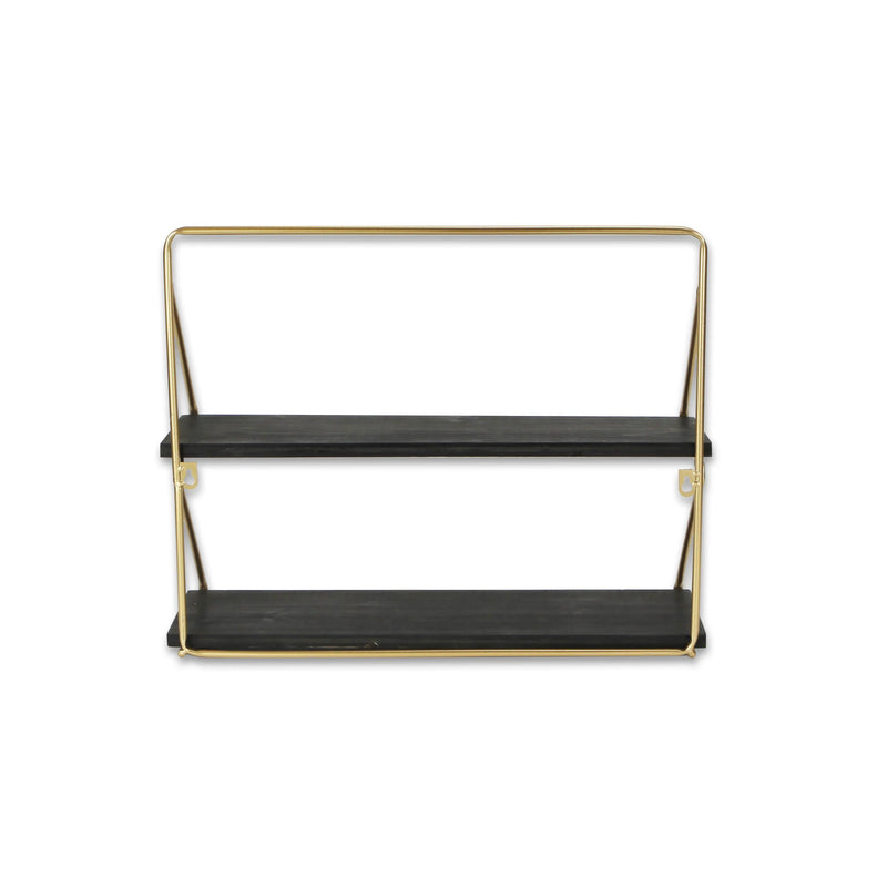 21" Dark Gray And Gold Metal And Wood Wall Mounted Tiered Shelf Homeroots Organization