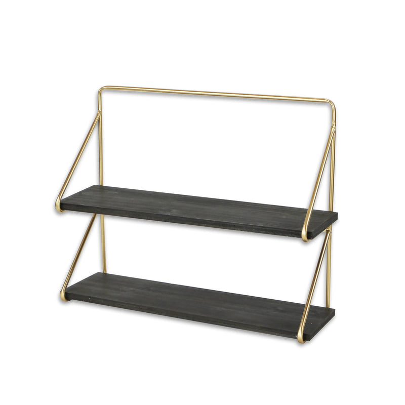 21" Dark Gray And Gold Metal And Wood Wall Mounted Tiered Shelf Homeroots Organization