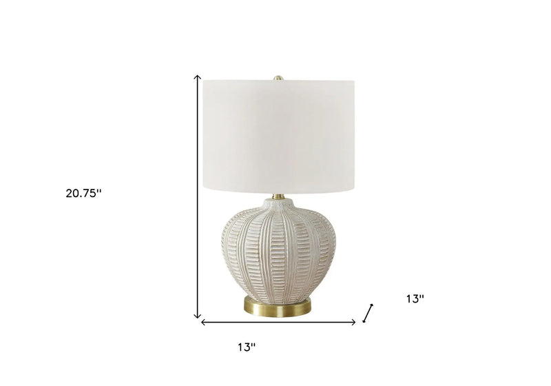 21" Gold and White Urn Table Lamp With Ivory Drum Shade Homeroots Lighting
