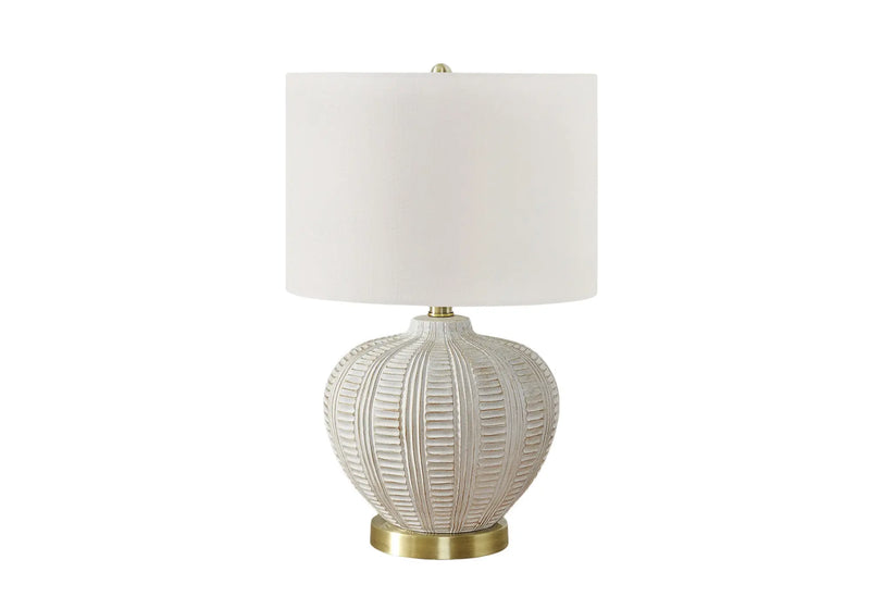 21" Gold and White Urn Table Lamp With Ivory Drum Shade Homeroots Lighting