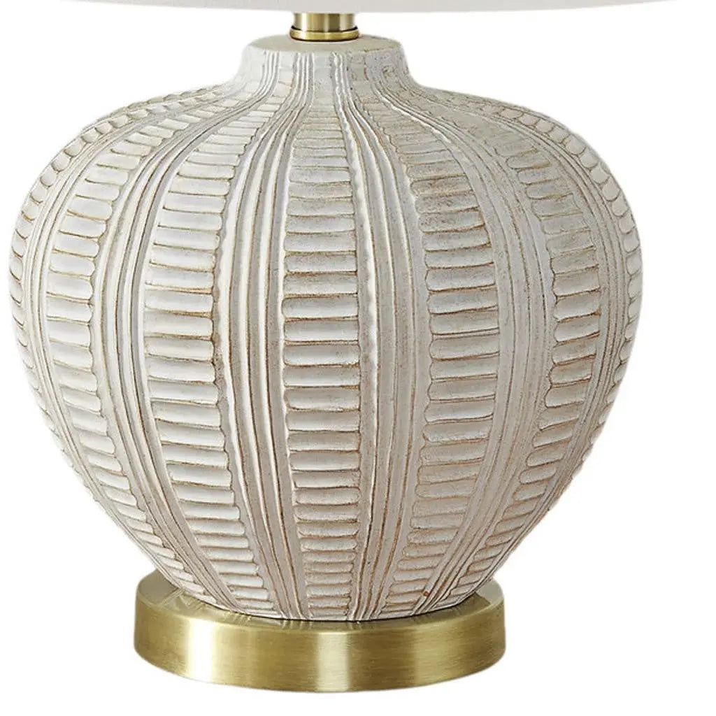 21" Gold and White Urn Table Lamp With Ivory Drum Shade Homeroots Lighting