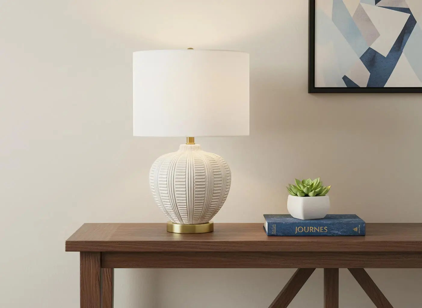 21" Gold and White Urn Table Lamp With Ivory Drum Shade Homeroots Lighting