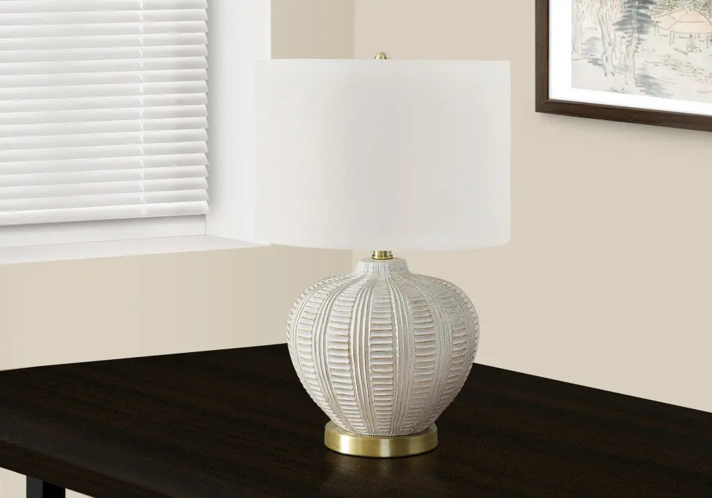 21" Gold and White Urn Table Lamp With Ivory Drum Shade Homeroots Lighting