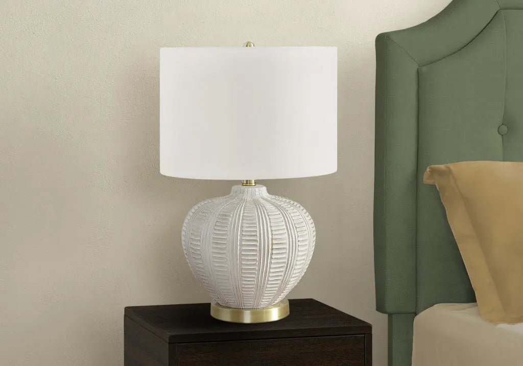 21" Gold and White Urn Table Lamp With Ivory Drum Shade Homeroots Lighting