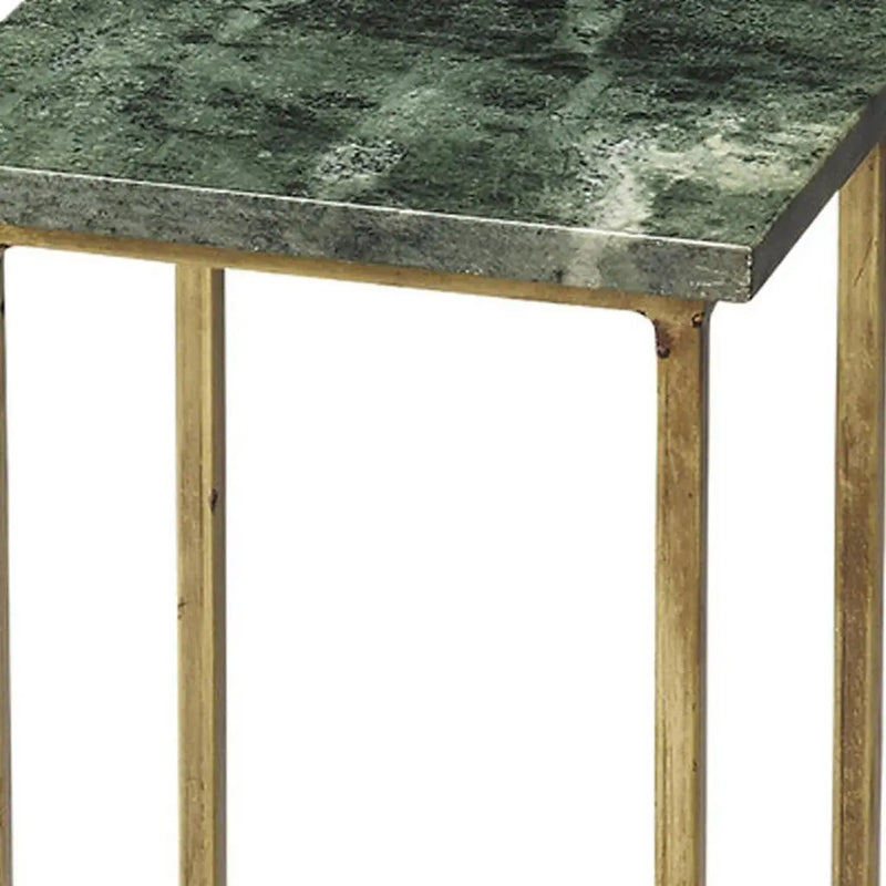 21" Green and Gold Marble Drink Size Square End Table - GreatEagleInc