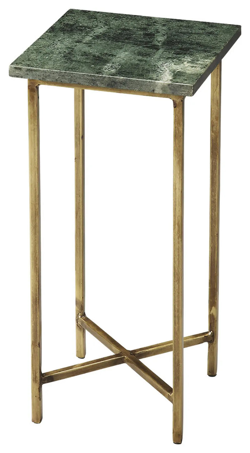 21" Green and Gold Marble Drink Size Square End Table - GreatEagleInc