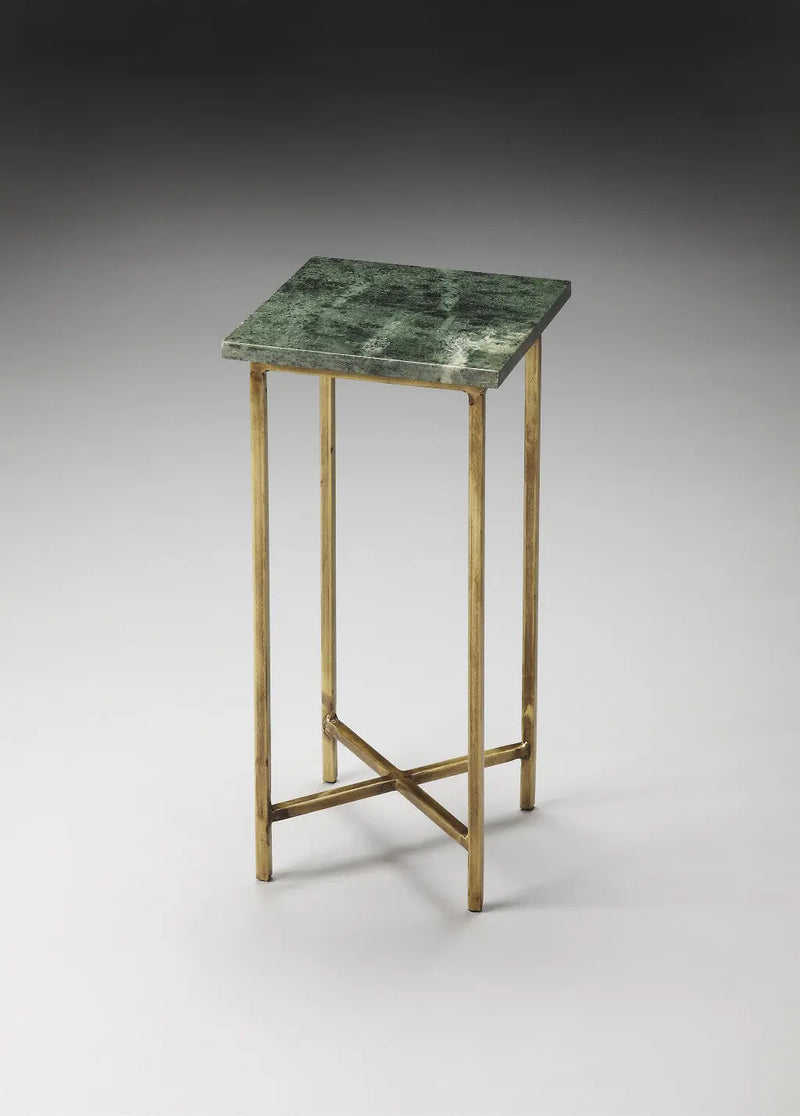 21" Green and Gold Marble Drink Size Square End Table - GreatEagleInc