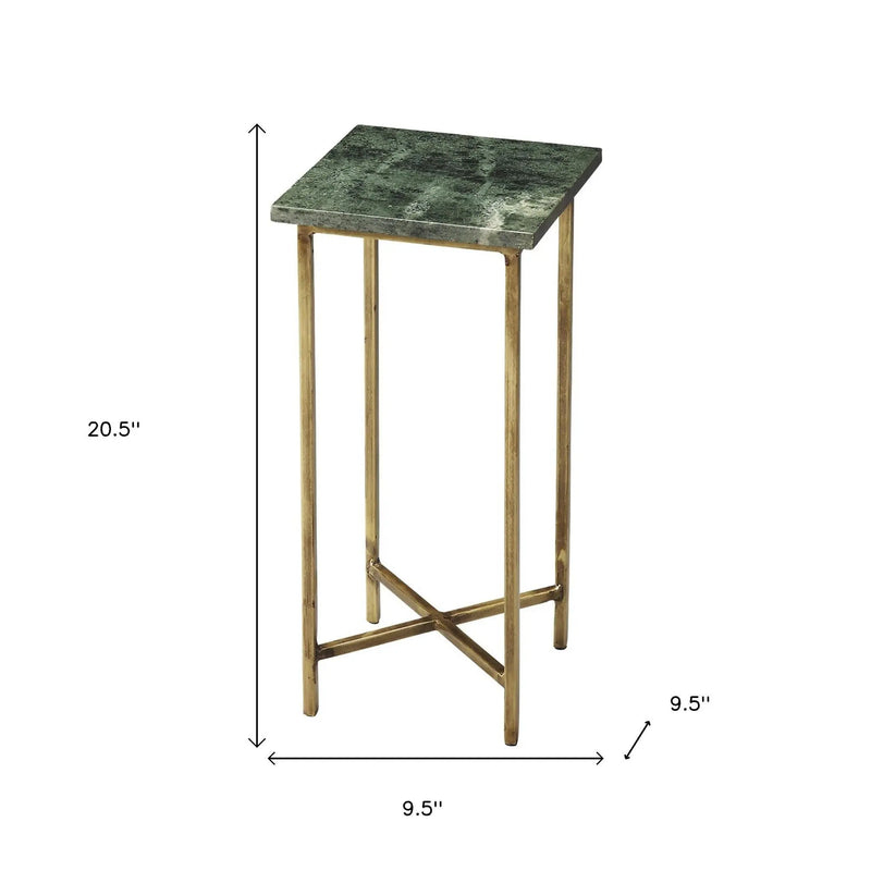 21" Green and Gold Marble Drink Size Square End Table - GreatEagleInc