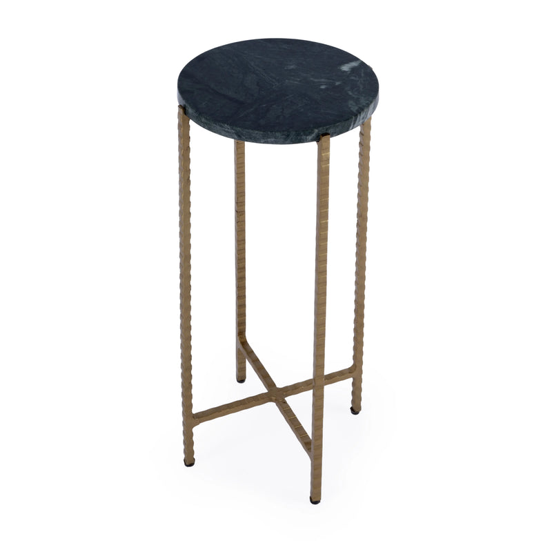 21" Green and Gold Marble and Iron Drink Size Round End Table - GreatEagleInc