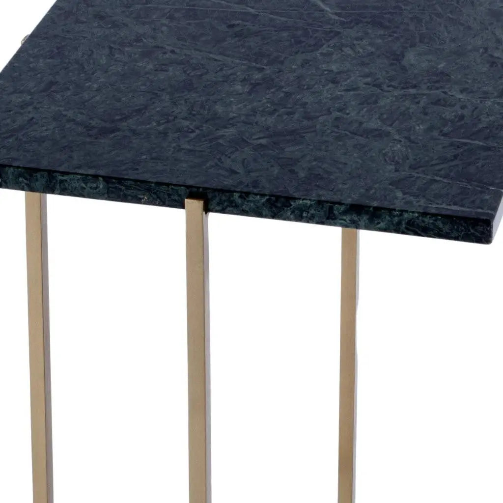 21" Green and Gold Marble and Iron Drink Size Square End Table - GreatEagleInc