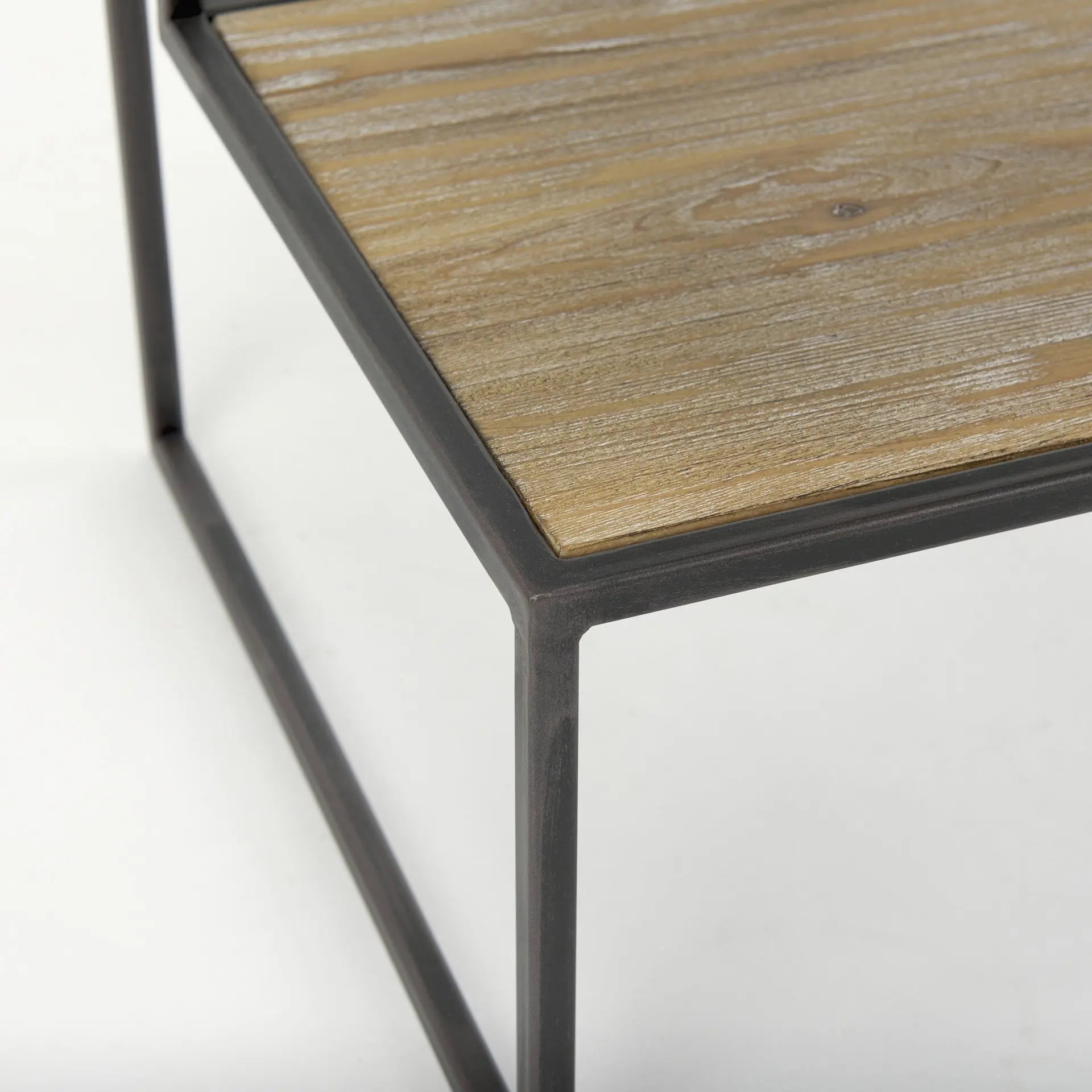 21" Light Brown and Black Solid Wood and Iron Square Sled End Table With Shelf Homeroots Living Room