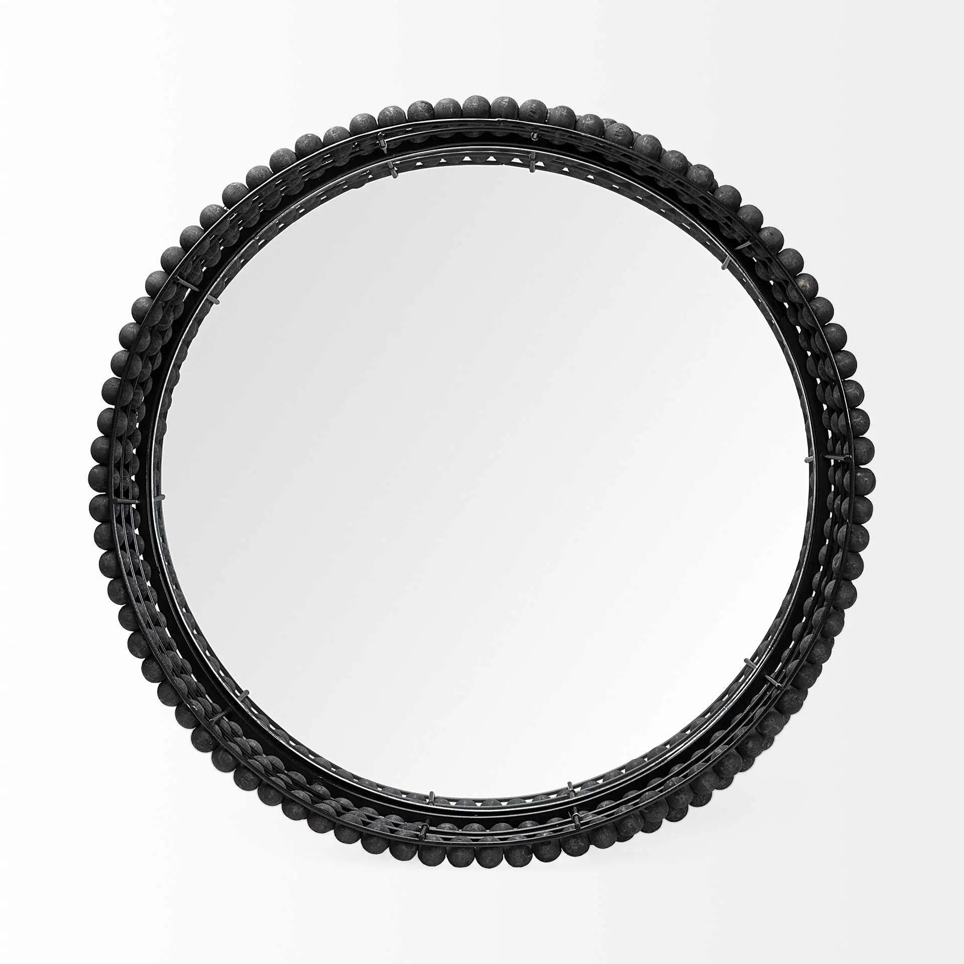 21" Matte Black Wood With Bead Mirrored Glass Bottom Round Tray Homeroots Kitchen & Dining
