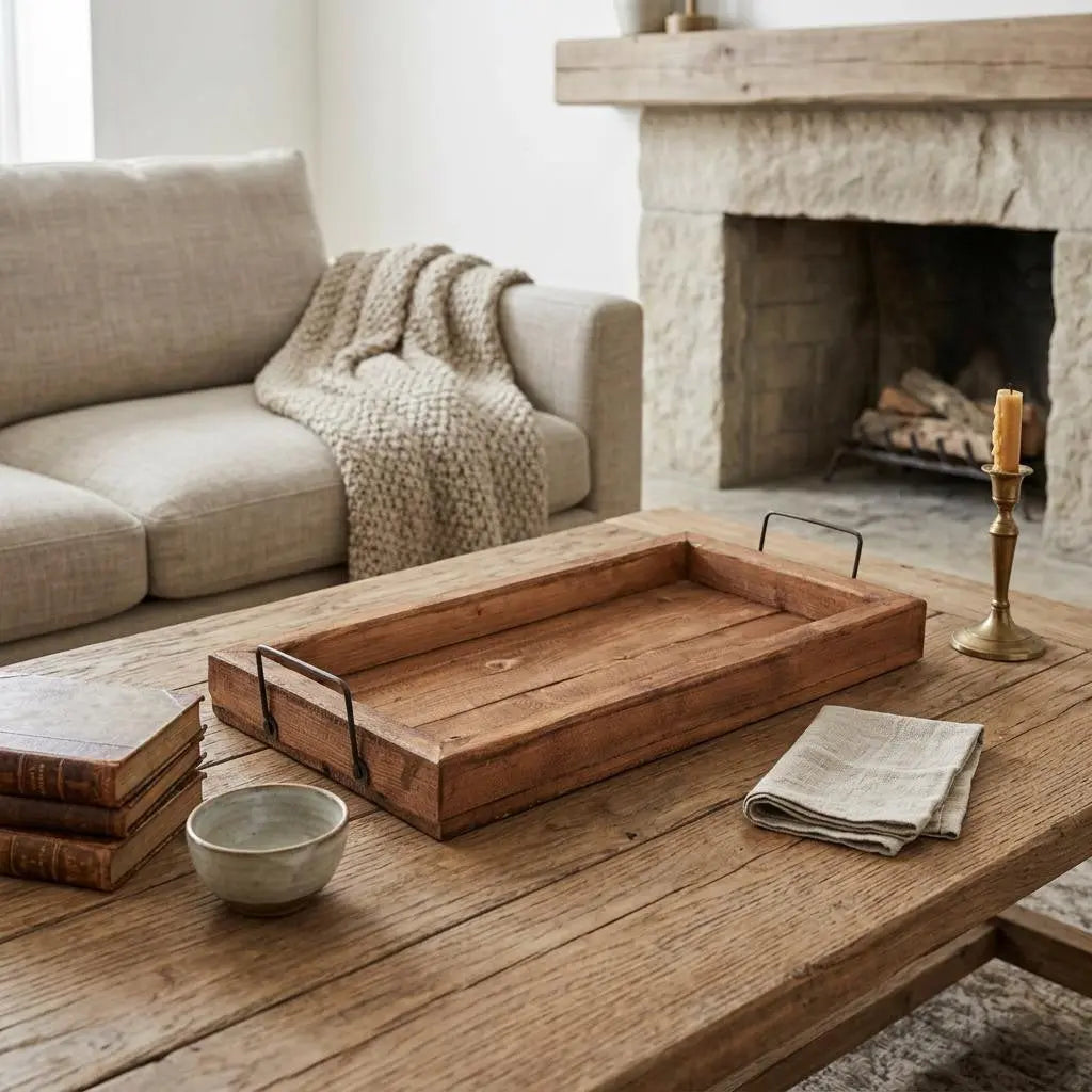 21" Natural Solid Wood Handmade Serving Tray With Handles Homeroots Kitchen & Dining