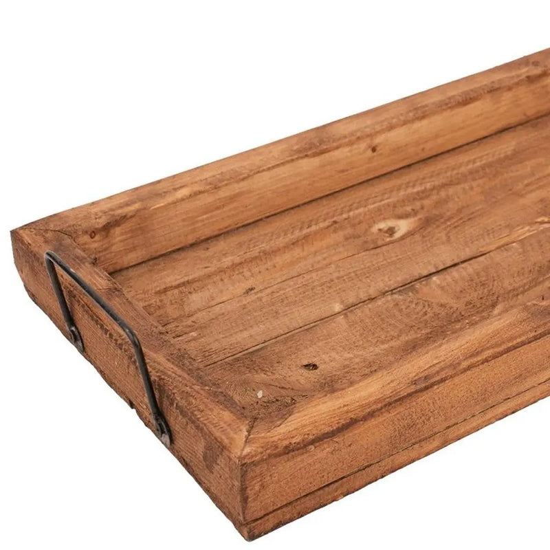 21" Natural Solid Wood Handmade Serving Tray With Handles Homeroots Kitchen & Dining