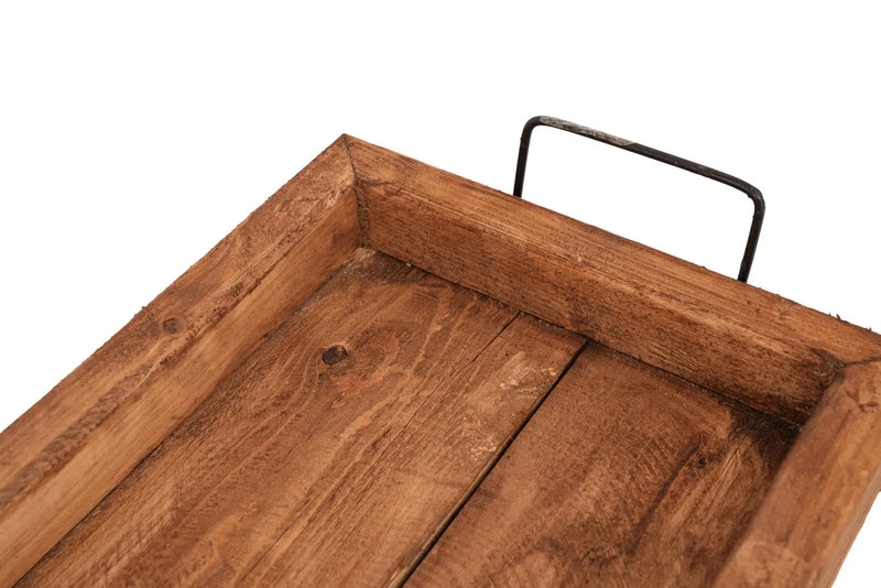 21" Natural Solid Wood Handmade Serving Tray With Handles Homeroots Kitchen & Dining
