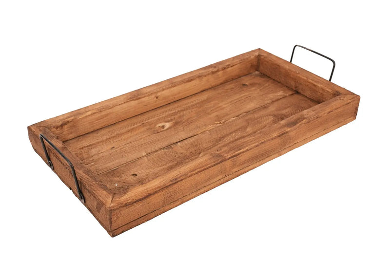21" Natural Solid Wood Handmade Serving Tray With Handles Homeroots Kitchen & Dining