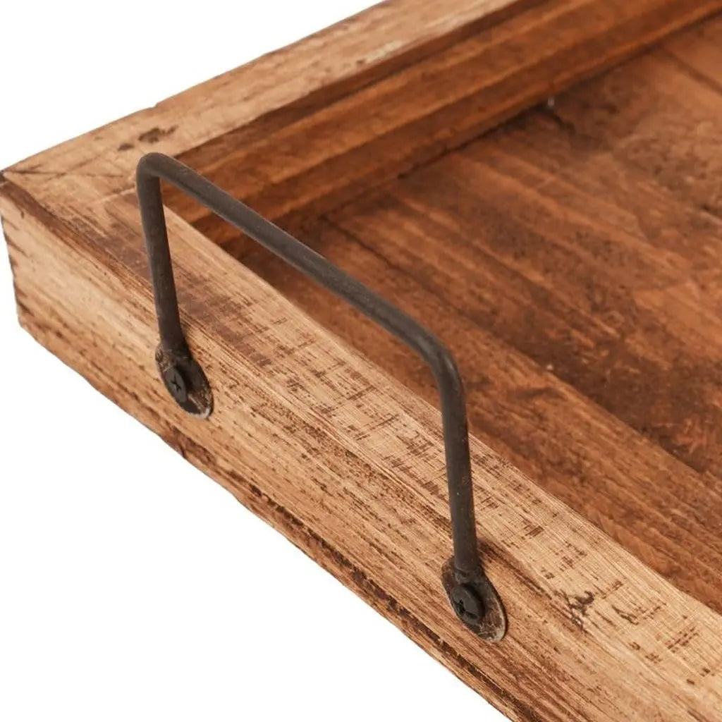 21" Natural Solid Wood Handmade Serving Tray With Handles Homeroots Kitchen & Dining