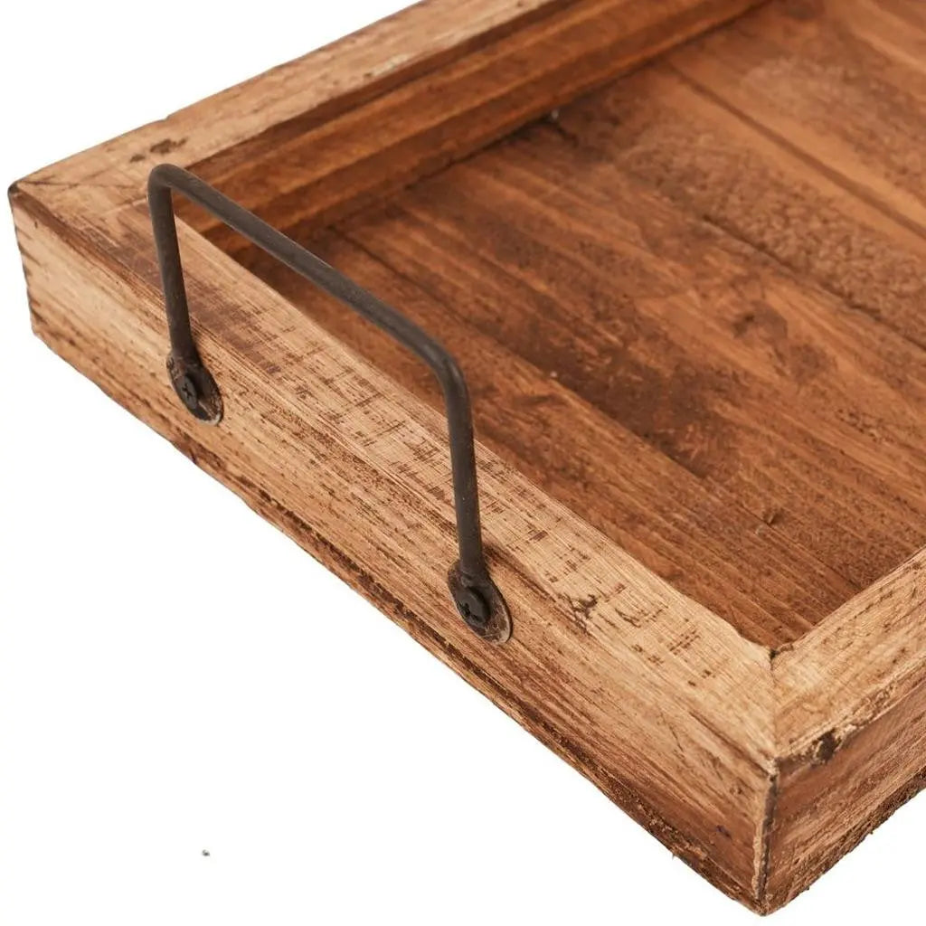 21" Natural Solid Wood Handmade Serving Tray With Handles Homeroots Kitchen & Dining